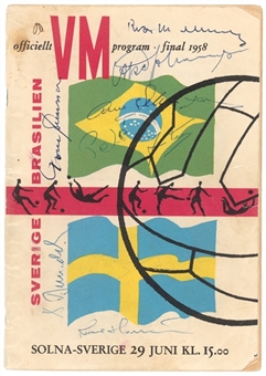 1958 World Cup Final Program Featuring 17 Year Old Pele Rookie Autograph! - (JSA)